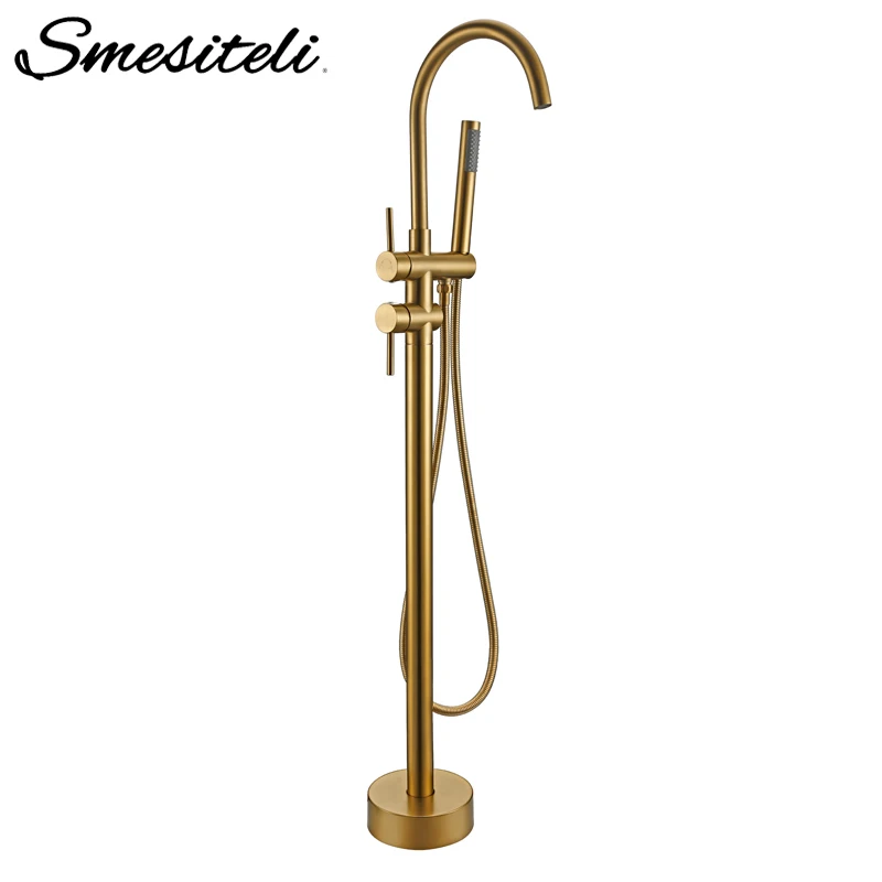Brushed Gold Отдельно стоящий смеситель для ванны матовый старый золотой Латунный двойной ручной душ ванна Наполнитель отделка кран 2 в 1 комплект системы - Цвет: Brushed Gold