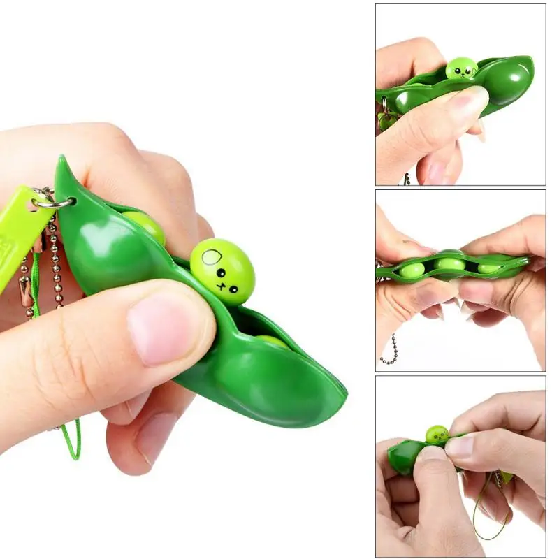 1PC Cute Creative Extrusion Pea Bean Soybean Edamame Stress Relieve Toy Keychain 
