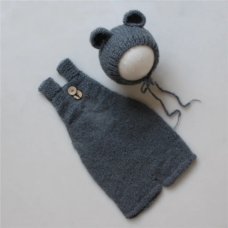 Реквизит для фотосессии новорожденных; Одежда для мальчиков и девочек; комплект из шапки и комбинезона с милым медведем; мягкая одежда из мохера для фотосессии; комбинезон