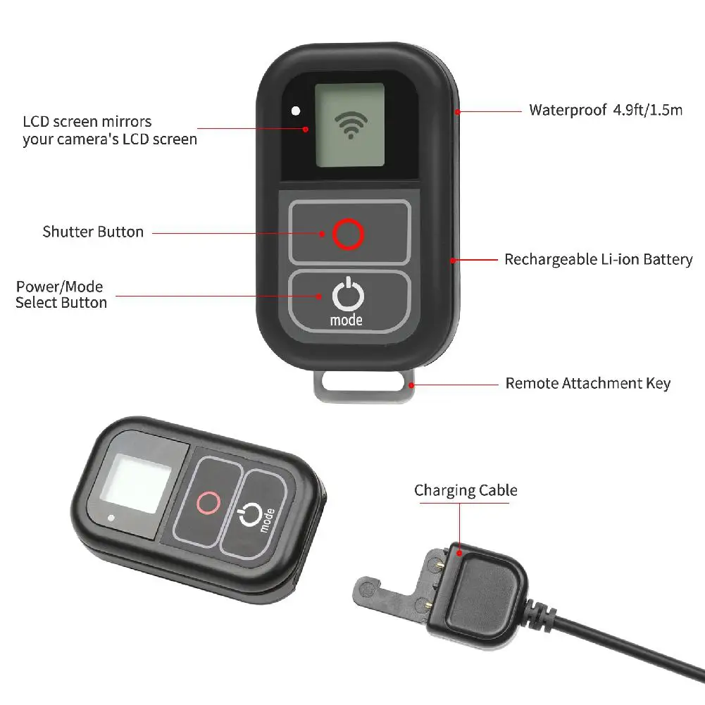 DishyKooker GoPro WiFi Пульт дистанционного управления с зарядным кабелем ремешок на запястье водонепроницаемый пульт дистанционного управления для GoPro Hero 7 6 5 4 Session аксессуар