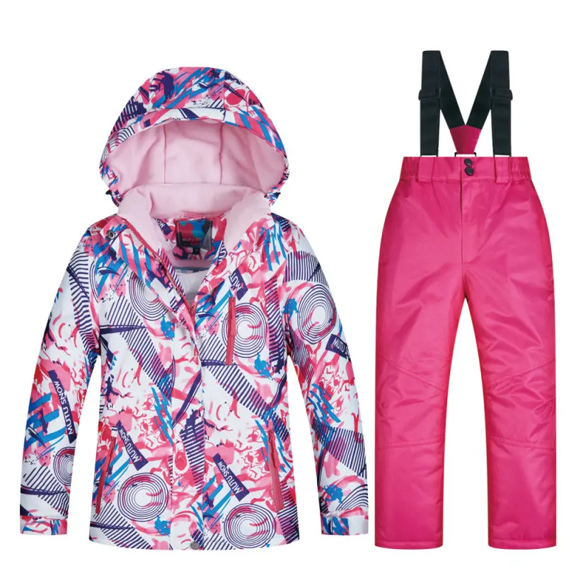 Coat and Red Лыжные куртки для мальчиков и девочек, утолщенные лыжные пальто, ветрозащитные водонепроницаемые теплые детские штаны для сноубординга, зима - Цвет: Coat and Red