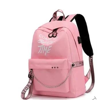 

Winmax Luminous USB Charge Women Backpack Fashion Letters Print School Bag Teenager Girls Ribbons Backpack Mochila Sac A Dos