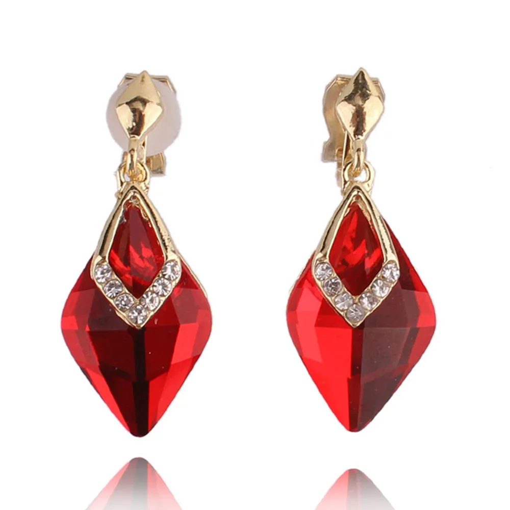 GRACE JUN Fashion Rhinestone Clip on Earrings Without Pierced for Women Girl Party Wedding Elegant Statement Ear Clip New