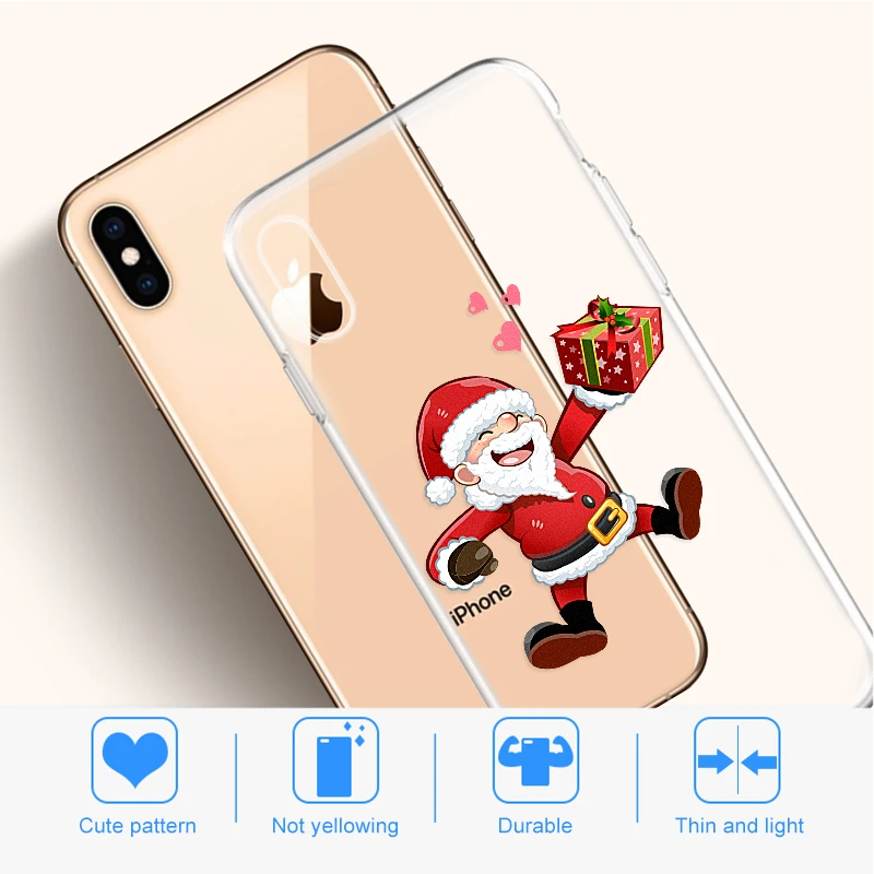 Новогодний Рождественский Подарок Прозрачный чехол для iPhone XR XS Max X милый Санта-Клаус Лось американский Лось мягкий чехол для iPhone 6 6S 7 8 Plus
