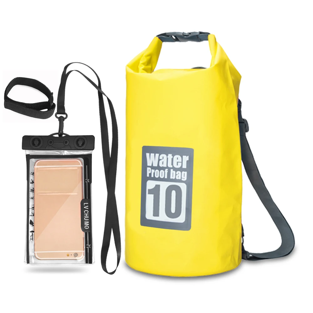 5L/10L/15L/20L Водонепроницаемая плавающая сухая сумка рюкзак для плавания на лодках 6,3 ''чехол для телефона водонепроницаемая сумка для каякинга рафтинг - Цвет: Yellow 10L