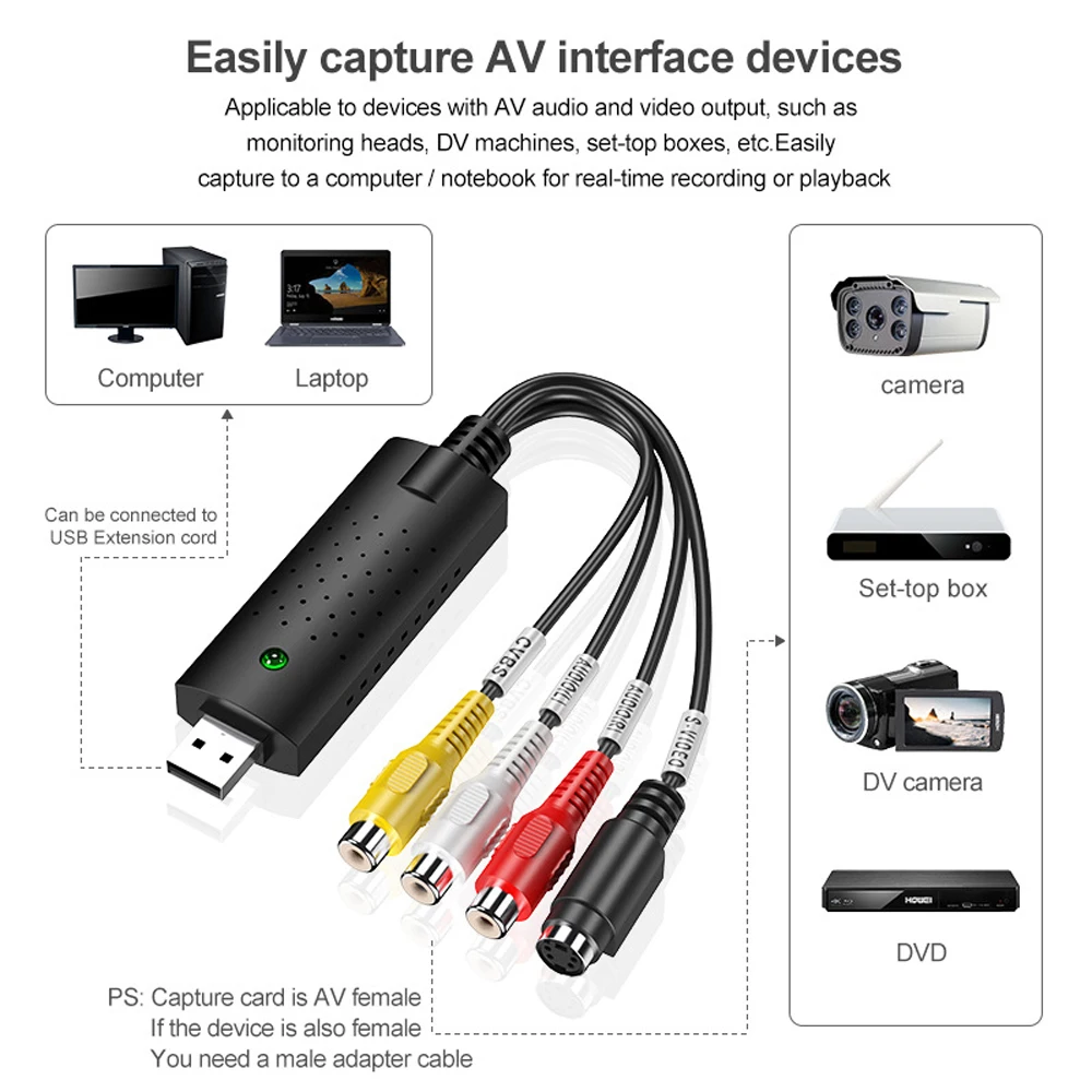 Преобразователь VHS в цифровой USB 2 0 видеопреобразователь карта захвата аудио Box VCR
