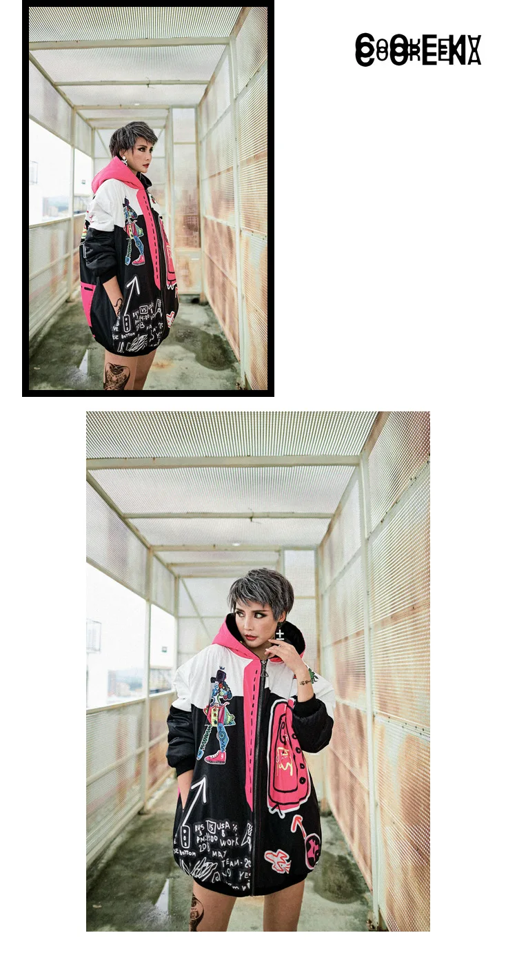 Зимнее Новое корейское хлопковое Стеганое пальто Harajuku средней длины с капюшоном, женское хлопковое пальто большого размера, повседневная женская куртка с буквенным принтом 50mf