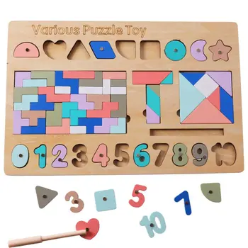 

5 in1 Colorful Wooden Tangram Brain Teaser Puzzle Toys Tetris Game Preschool