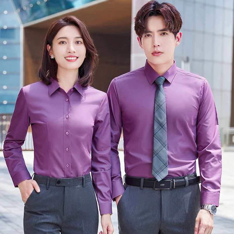 Mens Business Formal Shirt  Solid Cotton Fibre High Quality Long Sleeve for Dress Wear Office Team Work Career  Blouse Bulk Sale