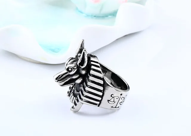 Anello Uomo Acciaio Inossidabile Anubis - Testa Di Sciacallo Egizio Con Croce Ankh, Design Antico - Foto 3