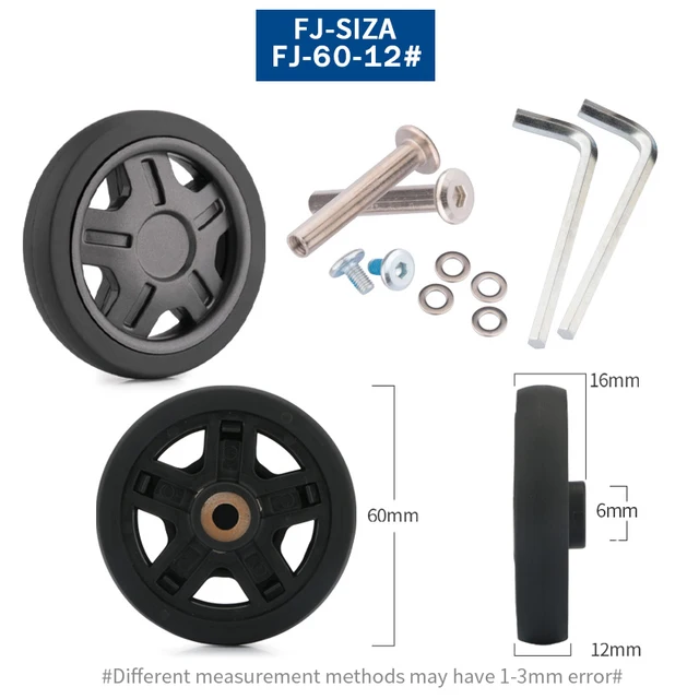 Luggage Suitcase Replacement Wheels OD 36-50mm Axles Deluxe Black with Screw Suitable for 18-26 inch suitcase Swivel Caster FJ-60-12