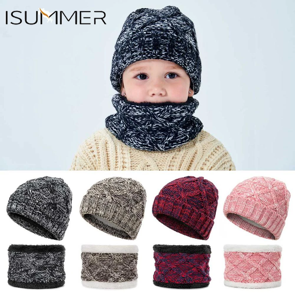 

2019 Winter Accessories Children'S Hats And Scarves Wool Suits Knit Boy Girls Velvet Thick Warm Two-Piece Set Czapka Szalik