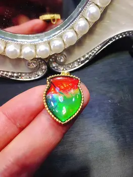 

B408 Fine Jewelry Canada Origin Pure 18k Gold Nature Ammonite Gems Ammolite Gemstones Unisex Pendants Necklaces