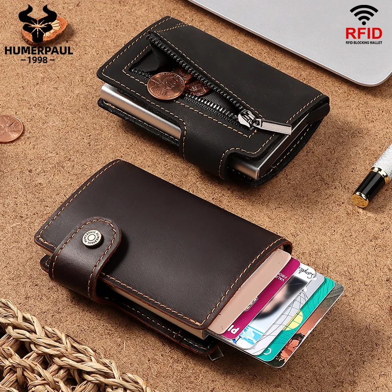 

Men RFID Anti-theft Smart Card Wallet Thin Pop up ID Card Holder Automatically Solid Metal Bank Credit Card Holder Business Mini