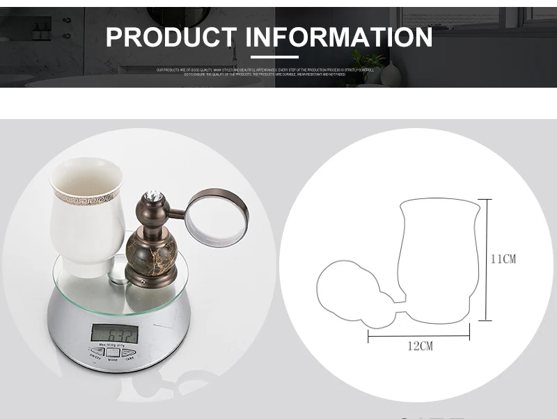 MADICA 12*11cm Single Cup Holders Toothbrush Glass Solid Tumbler Holders Vintage Embedded Brass Wall Single Cup Holders