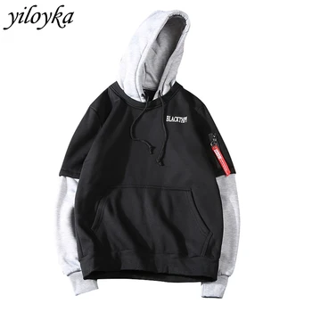 

2019 Fashion Patchwork Hoodies Men's Sweatshirt Hip Hop Pocket Sweatshirt Man Fleece Letter Print Hoodie Men Streetwear Hoody