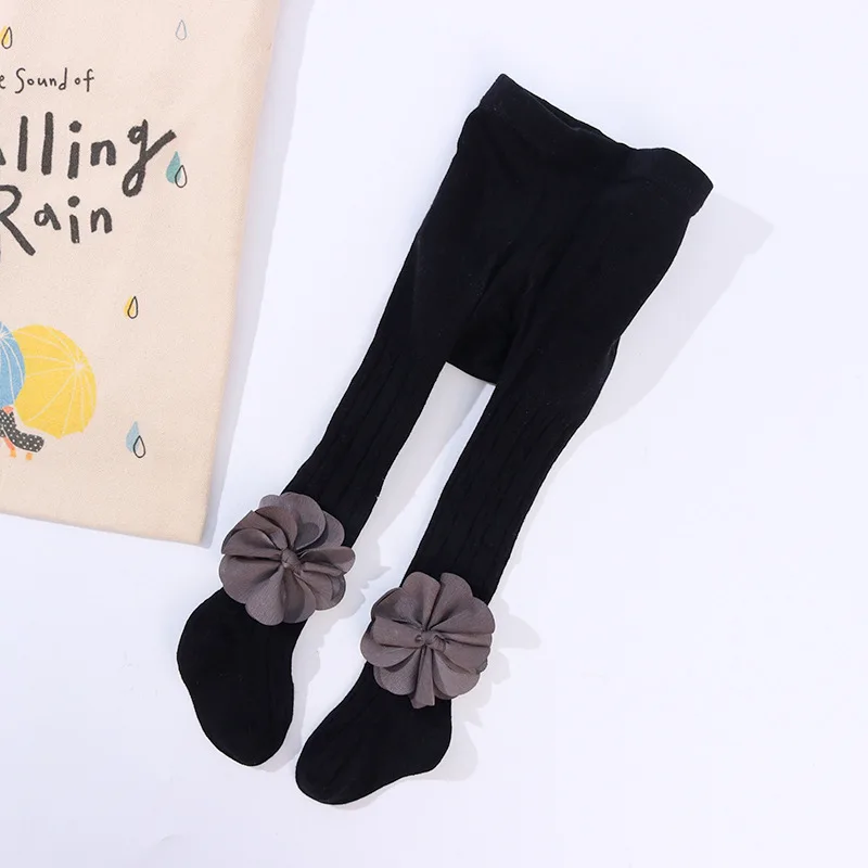 6-12M black Мягкие хлопковые колготки для маленьких девочек милые чулки с цветочным рисунком для малышей Зимние трикотажные колготки для новорожденных однотонные гетры для малышей Meisje - Цвет: 6-12M black
