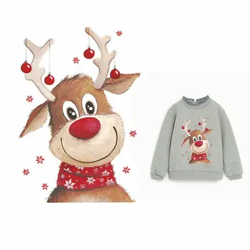 

Creative Xmas Deer Sticker On Clothes Patches Thermal Iron-on Transfers For Clothing Girls Boys T-shirt Diy Christmas Accessories