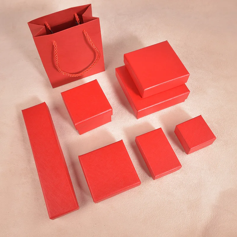 

12Pcs Red Paper Jewelry Packaging Box With Black Foam Insert Multi-size Carring Boxes For Necklace Earrings Pendant Watch Boxes