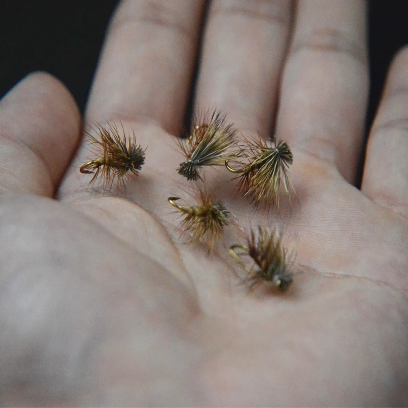 6 шт. 14# коричневый/Загар лося волосы caddis нахлыстом сухие мухи 2 стиля взрослые caddis мухи/stoneflies приманки яркий steelhead grayling