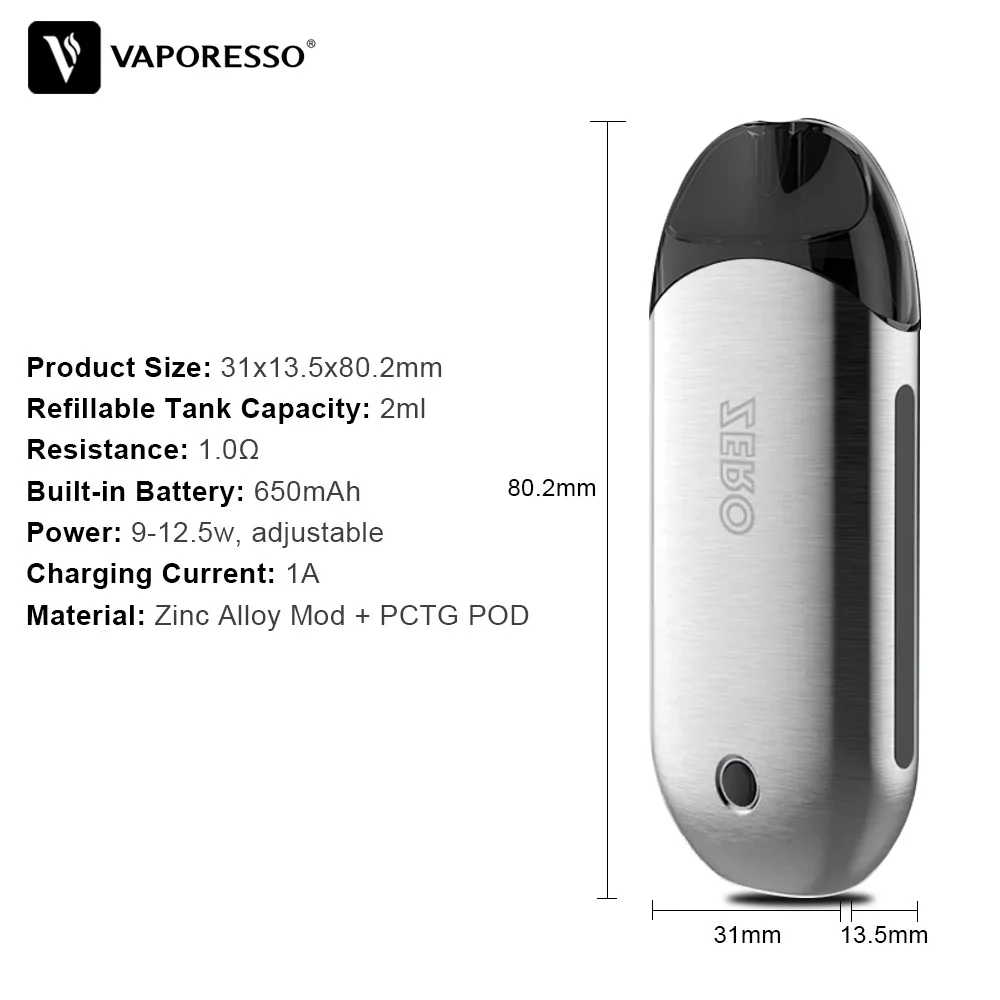 Vaporesso Renova Zero Pod AIO комплект с 650 мАч встроенный аккумулятор 2 мл пополняемая емкость и Легкое нажатие для заполнения системы электронной сигареты