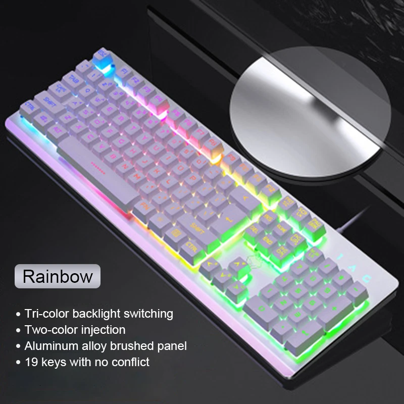 K002 RGB игровая клавиатура с подсветкой металлическая Проводная Механическая игра E-sports профессиональная клавиатура компьютерная периферийная - Цвет: whith Rainbow