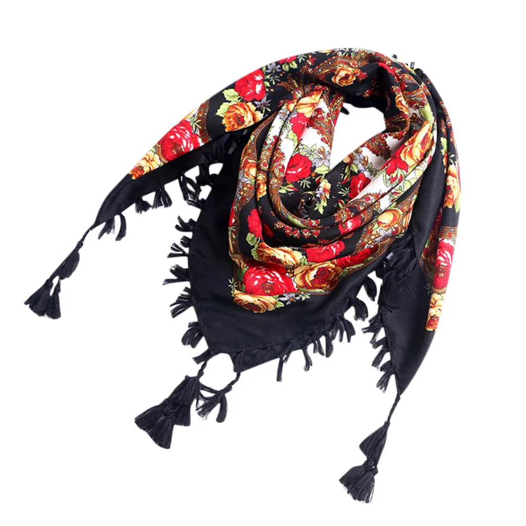 Women Ethnic Style Retro Scarf Tassel Knot Square Spring Summer Autumn Winter Travel Shawl Fashion Casual Warm 2019 New | Аксессуары для