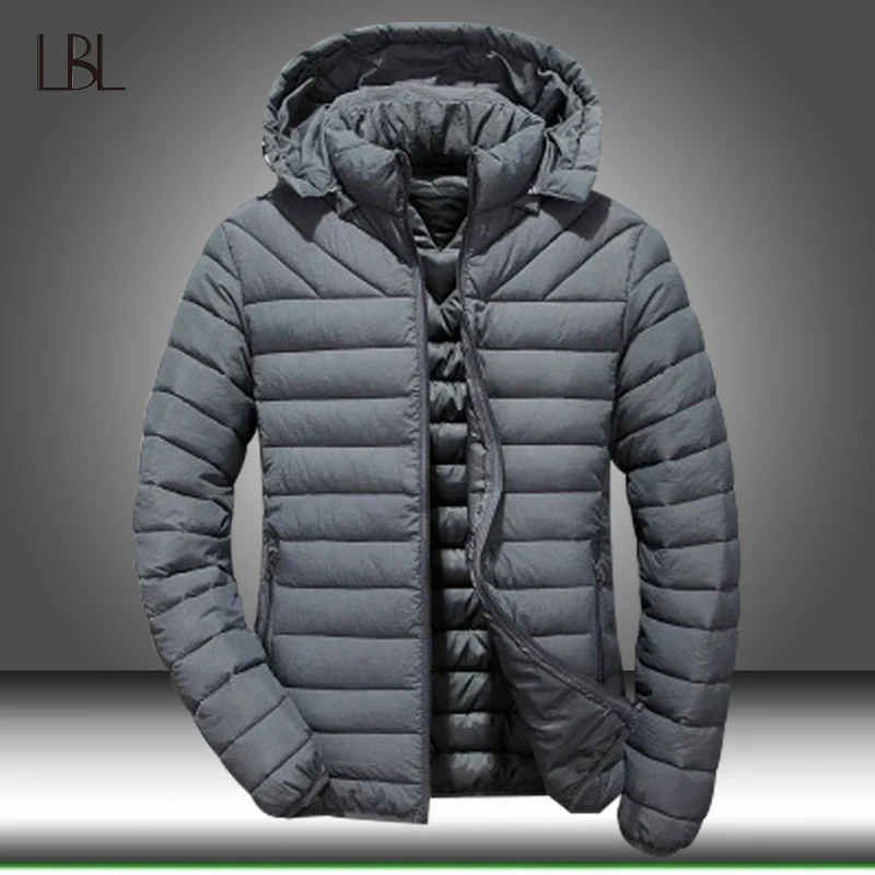 Зимняя мужская куртка с капюшоном, толстая теплая парка на утином пуху, мужская повседневная приталенная куртка, Мужское пальто, новая мода, парки Плюс 5XL