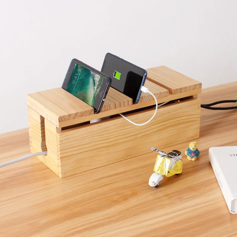 Simple power strip wooden Organizer Office Desktop power cable