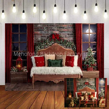 

Mehofond Merry Christmas Photography Background Wooden BedHead Child Kids Portrait Party Backdrop Photophone Photo Studio Props