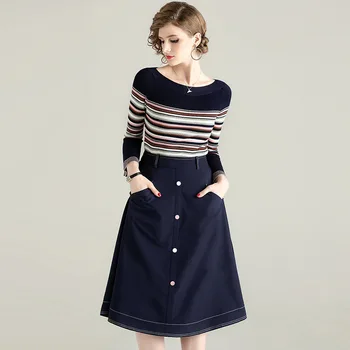 

T202026 Suit Female 2020 Season Stripes Seven Points Sleeve Slim Fit Slim Two-piece Set