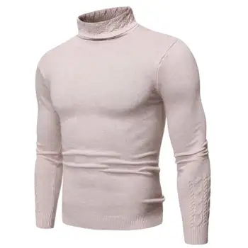 

Winter Warm Turtleneck Sweater Men Fashion Solid Knitted Mens Sweaters 2019 Casual Male Double Collar Slim Fit Pullover