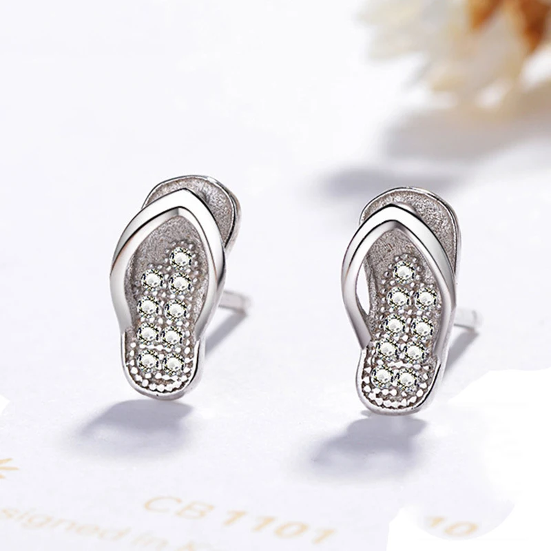 

Lovely Cute Slipper Stud Earrings 925 Sterling Silver with Micro Zircon Stone Jewelry Girl Friend Gift
