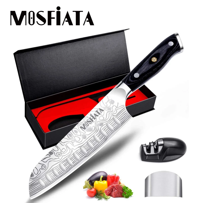 Кухонный нож MOSFiATA острый супер-нож сантоку 7 дюймов из нержавеющей стали EN1.4116