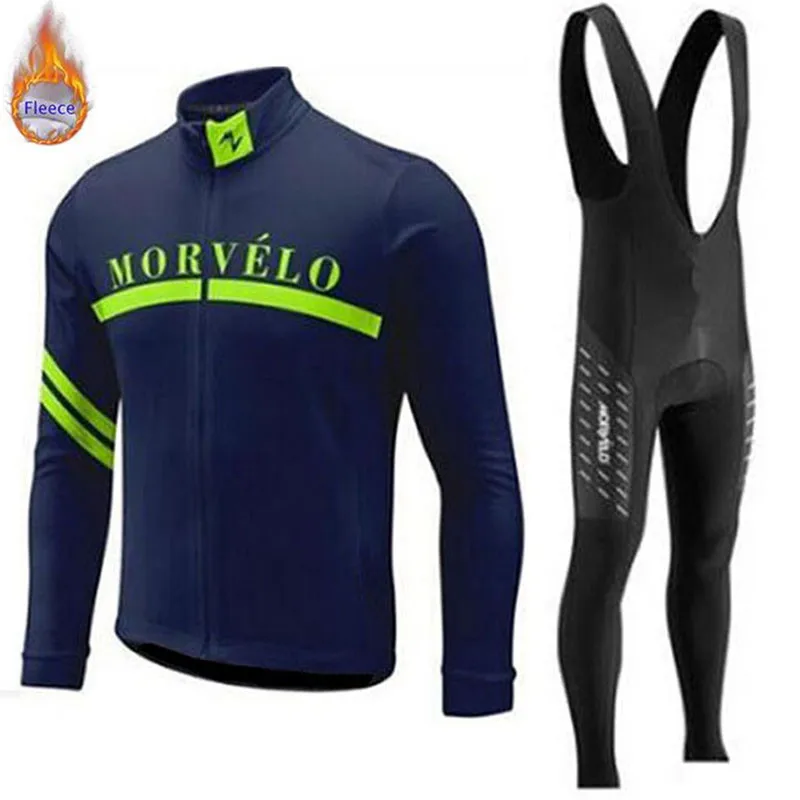 New Morvelo Cycling Jersey Winter Thermal Fleece Long Sleeve Set Racing Pro team Bike Clothing Maillot Ropa Ciclismo Hombre
