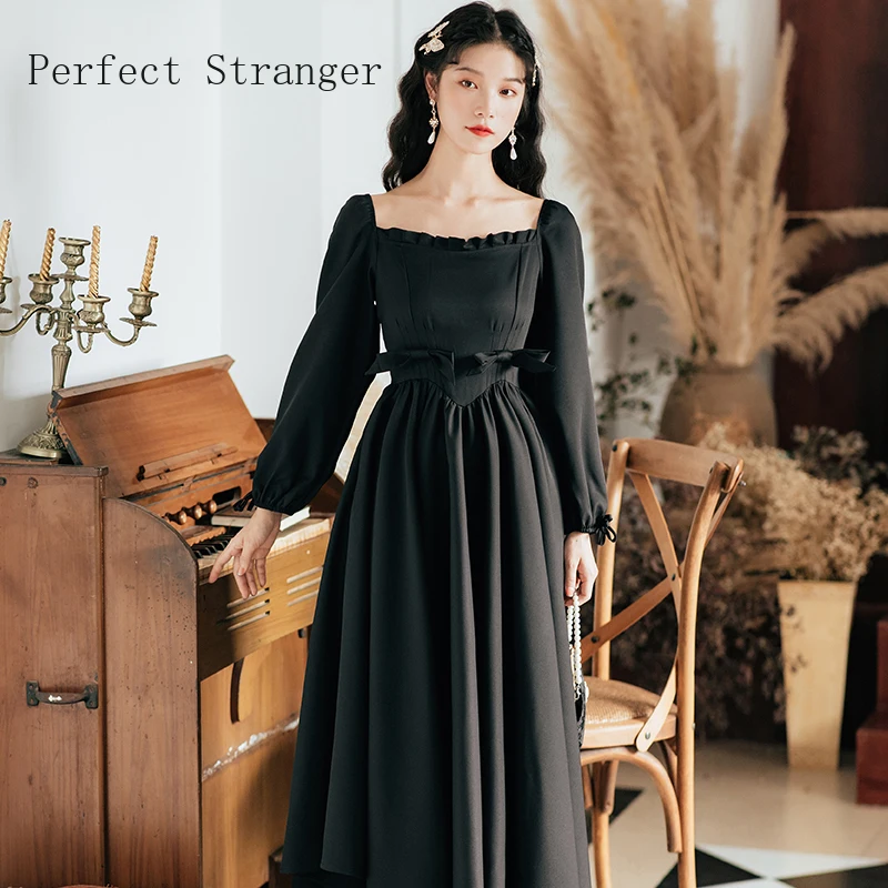 2020 Autumn Winter New Arrival Hot Sale Square Collar Long Sleeve Women Long Dress