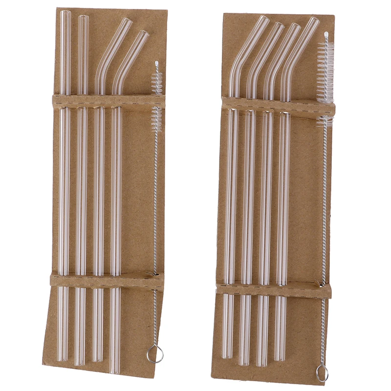 

5Pcs/set Transparent Glass Straight Bend Straws Cleaning Brush For Beverage Drinks Bar Party Kitchen Accessory Wholesale