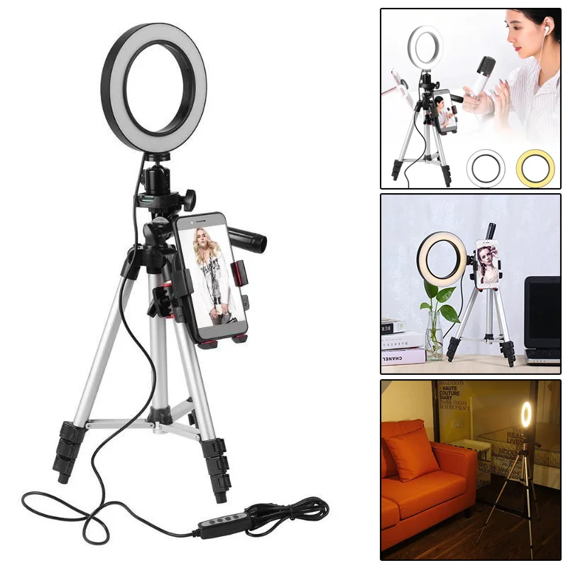 Anel de Luz Suporte do Telefone com Tripé para Câmera Acessórios da Câmera Polegada Pode Escurecido Led Vídeo Filmando 5.7 Ser - Image 6