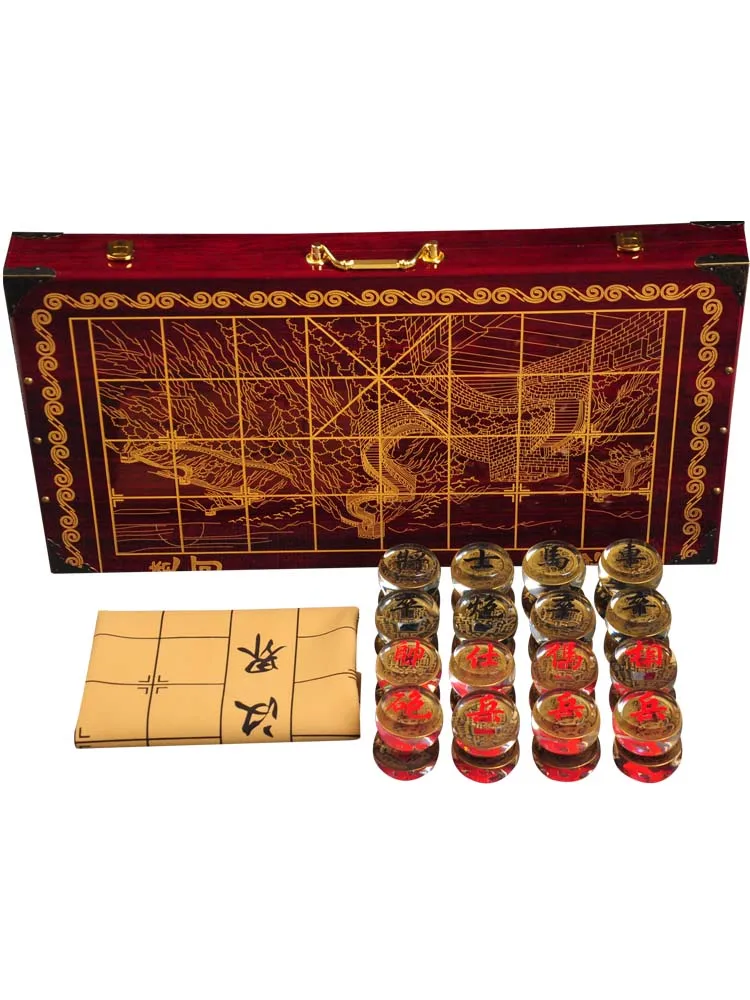 크리스탈 대형 휴대용 체스 접힌 나무 보드 럭셔리 성인 하이 엔드 선물 체스 세트 창의력 Brettspiel 가족 게임 EK50QL