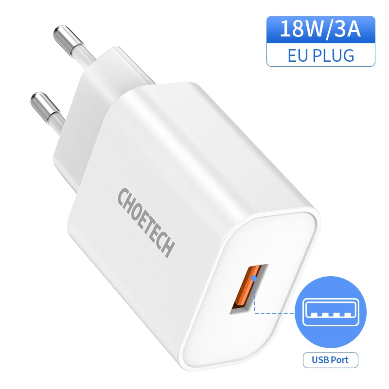 QC3.018WEUWH CHOETECH PD зарядное устройство 18 Вт быстрое зарядное устройство 3.0 usb type C быстрое зарядное устройство QC3.0 для iPhone 11 X Xs 8 iPad USB зарядное устройство для телефона быстрая зарядка для айфона переходниk - Тип штекера: QC3.018WEUWH