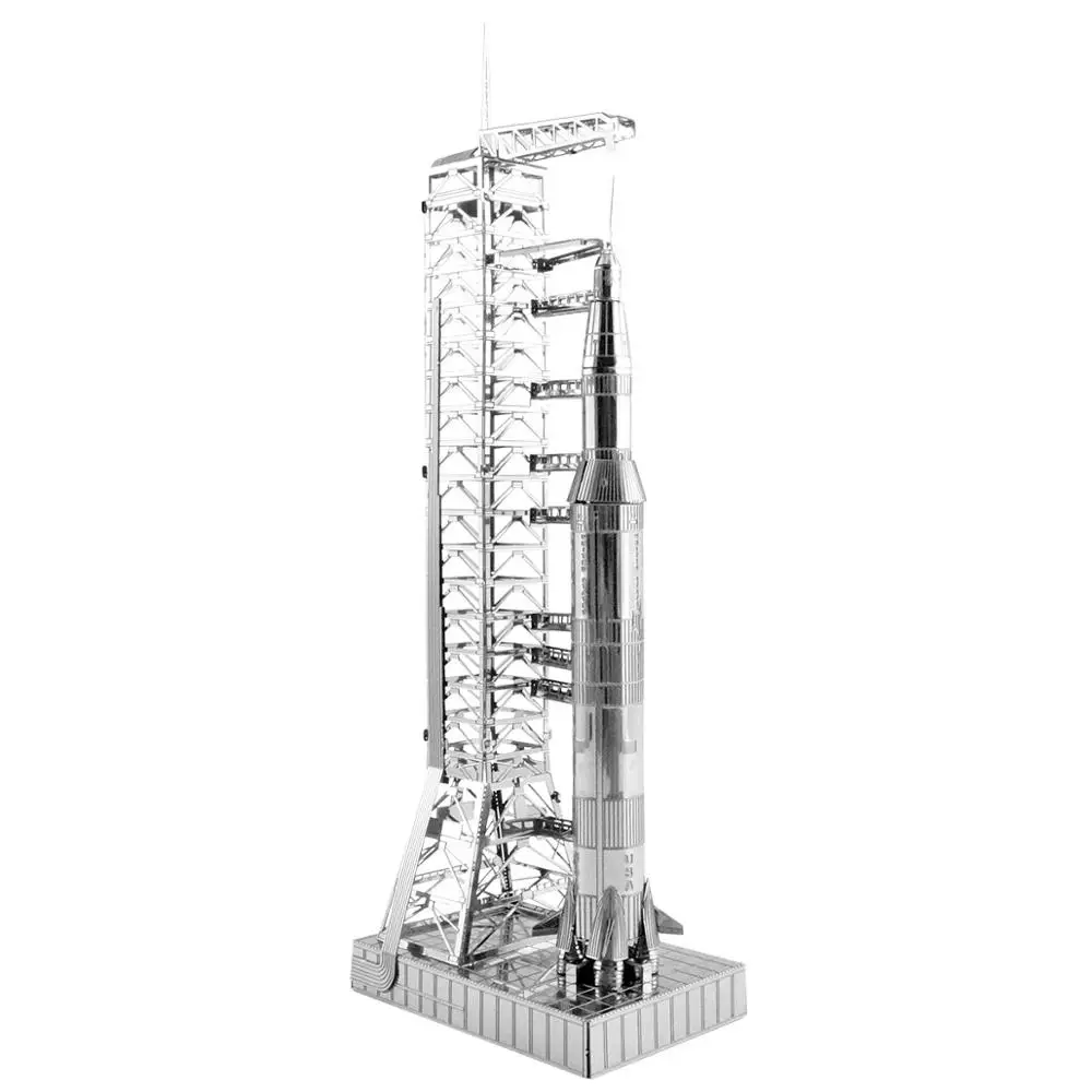 

3D Metal Puzzle Silver APOLLO SATURN V WITH GANTRY Model KITS Assemble Jigsaw Gift Toys For Children