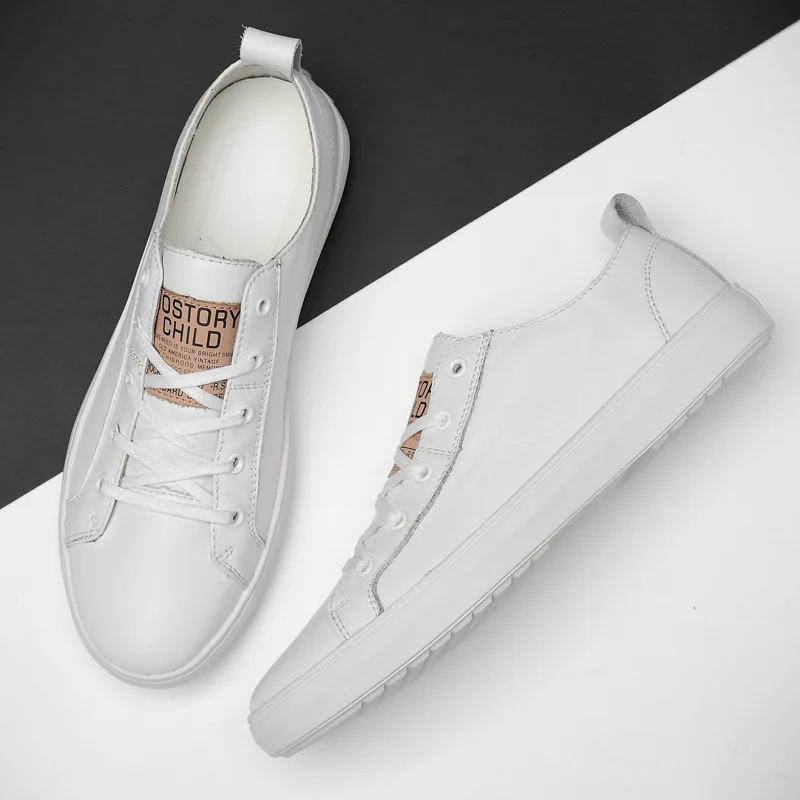 

Spring White Shoes Men's Korean-style Versatile MEN'S Casual Shoes Trend Flat Shoes Ozhouzhan MEN'S SHOES Genuine Leather Shoe
