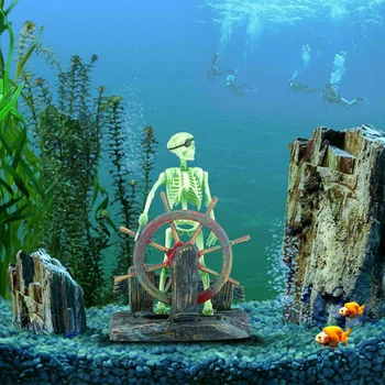 

Aquarium Pirate Captain Decoration Landscape Skeleton Ornament Fish Tank Plastic Resin Freshwater Saltwater Aquarium J99Store