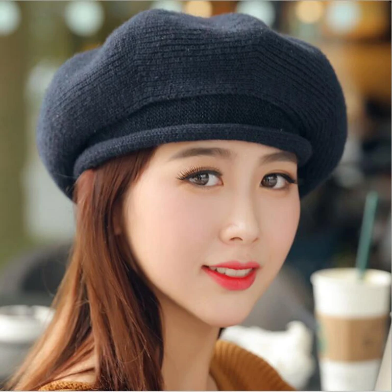 Зимние шапки для женщин Skullies Beanies модные теплые береты шапки Новая женская вязаная шапка элегантная шапка художника