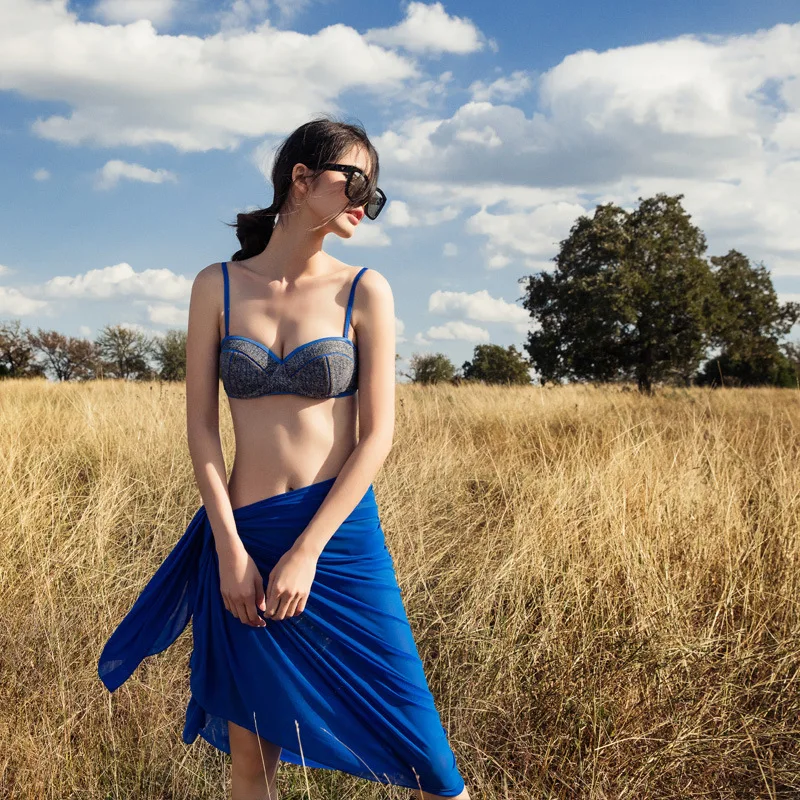 

Ylsswim Bikini Bathing Suit Three-piece Set Fashion Sexy Small Bust Gathering Slimming Spa Resort Tour Bathing Suit Women's