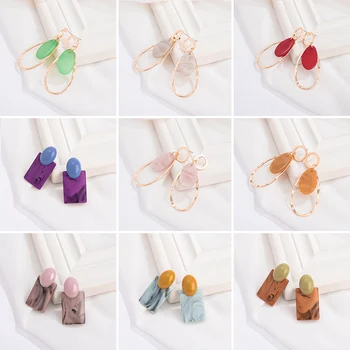 

Fashion Acrylic Colorful Drop Earring for Women Oval Metal Square Graffiti Dangle Earrings Party Hot Jewelry Gifts