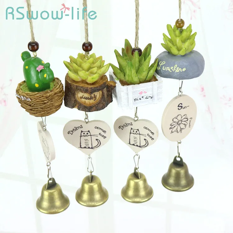 

Creative Resin Potted Simulation Succulent Wrought Iron Metal Wind Chime Hanging Bells Birthday Gifts Home Decoration Supplies