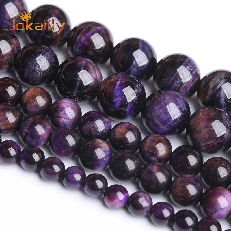 

Natural Purple Tiger Eye Stone Beads Round Loose Tiger Beads For Jewelry Making Needlework DIY Man Bracelet Necklace Accessories