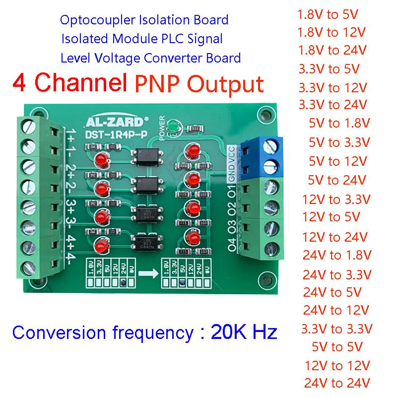 

AL-ZARD Optocoupler Isolation Board Isolated Module PLC Signal Level Voltage Converter Board 4Bit PNP 1.8-24V 2-4-8Channel
