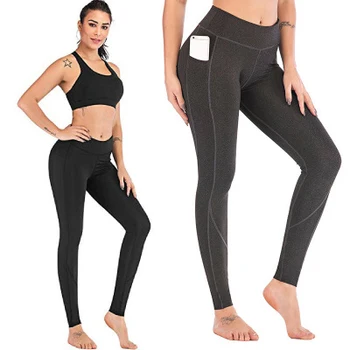 

Women High Elasticity Gym Workout Leggings Slim Push Up Fitness Leggings Feamle Black High Waist Quick Dry Side Pocket Leggings